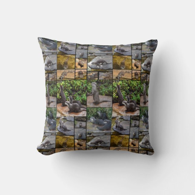 Otter Photo Collage, Throw Cushion. Pillow (Front)