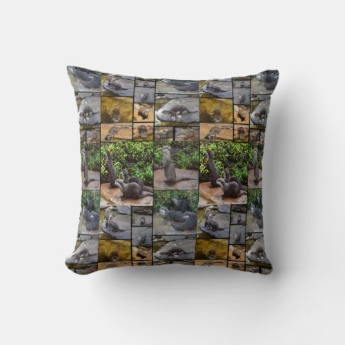 Otter Photo Collage Throw Cushion Throw Pillow