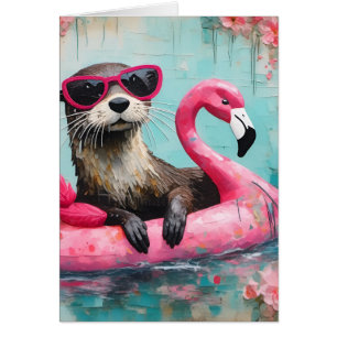 Otter Pink Flamingo All Occasion Blank Greeting Cards