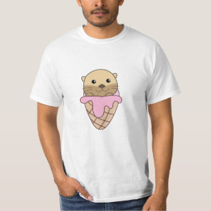 Otter Pink Ice Cream Waffle Sweet Animals Fish T-Shirt