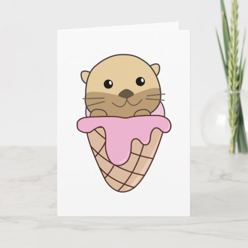Otter Pink Ice Cream Waffle Sweet Animals Ice Card