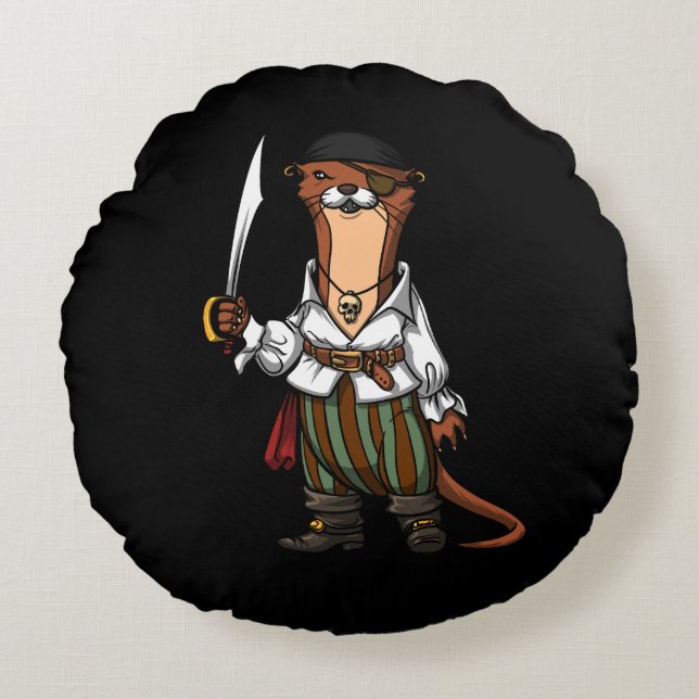 Otter Pirate Animal Sailor Captain Animal Round Pillow (Front)
