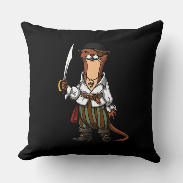 Otter Pirate Animal Sailor Captain Animal Throw Pillow (Front)