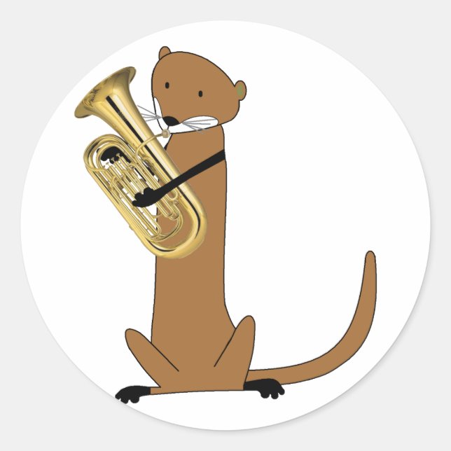 Otter Playing the Euphonium Classic Round Sticker (Front)
