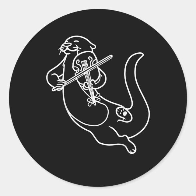 Otter playing violin| viola music practic classic round sticker (Front)