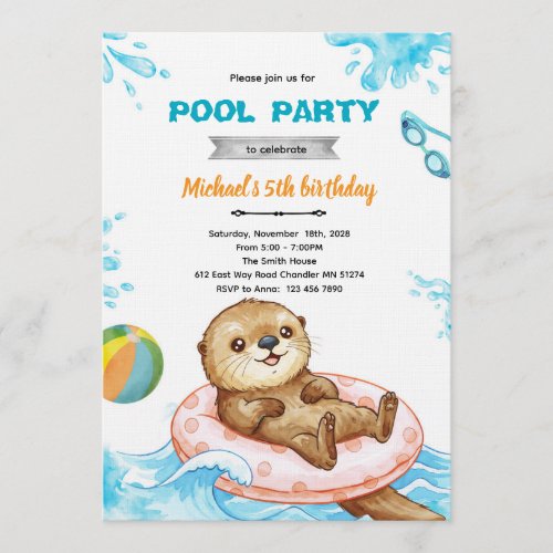 Otter Pool Party Birthday Invitation