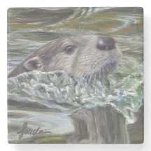 "Otter Pops!" Stone Coaster