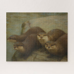 Otter Quartet – Playful Wildlife Art Print Jigsaw Puzzle