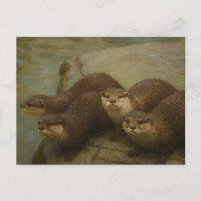 Otter Quartet – Playful Wildlife Art Print Postcard (Front)