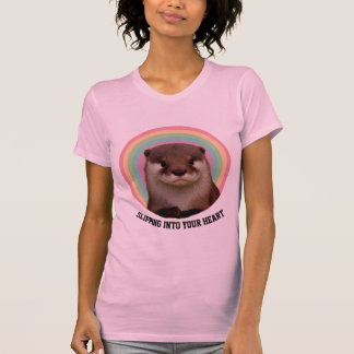 Otter Rainbow Heart Graphic Soft Pink T-Shirt