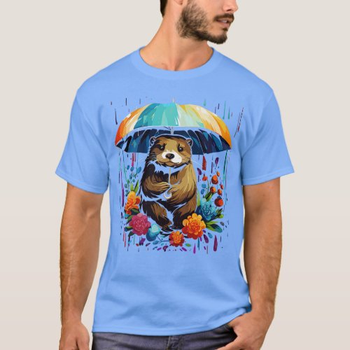 Otter Rainy Day With Umbrella T_Shirt