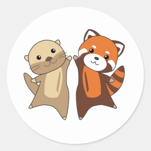 Otter Red Panda Sweet Animals For Children Classic Classic Round Sticker