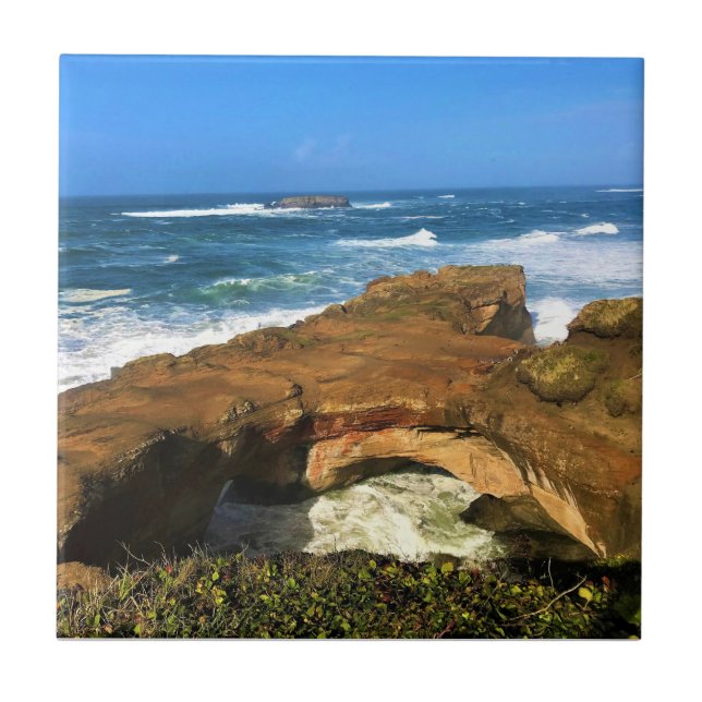 Otter Rock at Devil's Punchbowl State Park, Oregon Ceramic Tile (Front)
