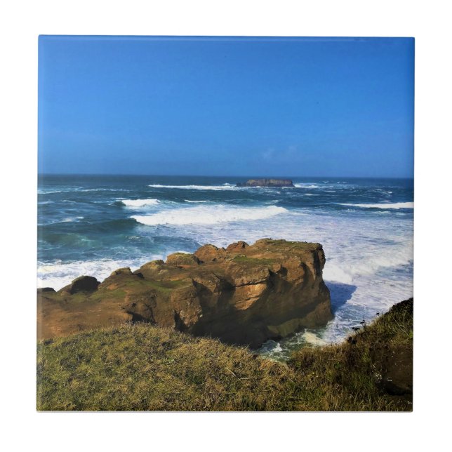 Otter Rock at Devil's Punchbowl State Park, Oregon Ceramic Tile (Front)