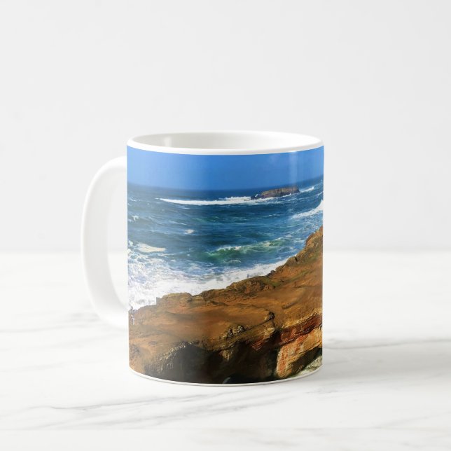 Otter Rock at Devil's Punchbowl State Park, Oregon Coffee Mug (Front Left)