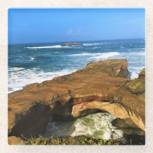 Otter Rock at Devil's Punchbowl State Park, Oregon Glass Coaster (Front)