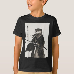 Otter Samurai Janpanese Vintage Warrior Art Anime  T-Shirt