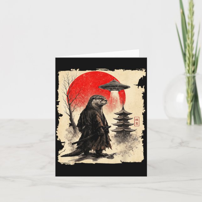 Otter Samurai Retro Ufo Japanese Warrior Art Graph Card (Front)