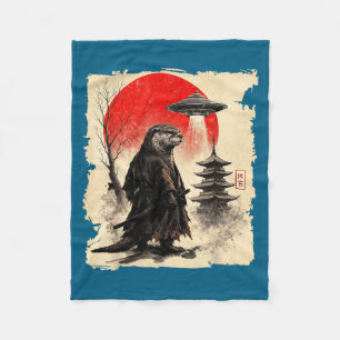 Otter Samurai Retro Ufo Japanese Warrior Art Graph Fleece Blanket