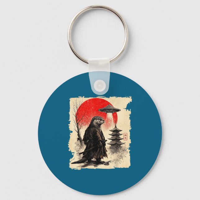 Otter Samurai Retro Ufo Japanese Warrior Art Graph Keychain (Front)