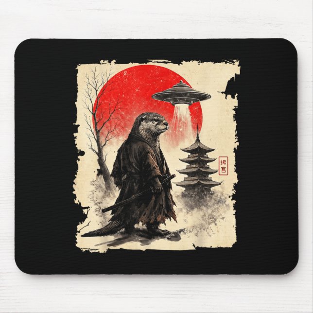 Otter Samurai Retro Ufo Japanese Warrior Art Graph Mouse Pad (Front)