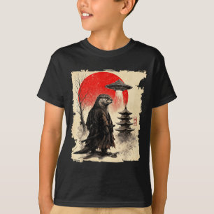 Otter Samurai Retro Ufo Japanese Warrior Art Graph T-Shirt