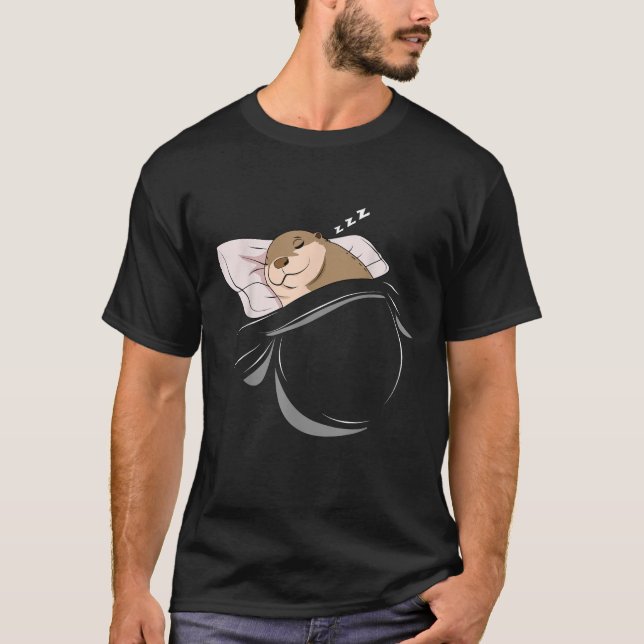 Otter Sleeping Animal Pajamas Nap PJs Outfit Gift  T-Shirt (Front)