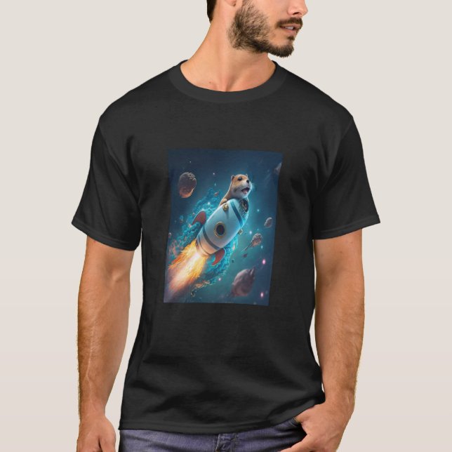 Otter Space Puns Space Otter Riding A Rocket  2 T-Shirt (Front)