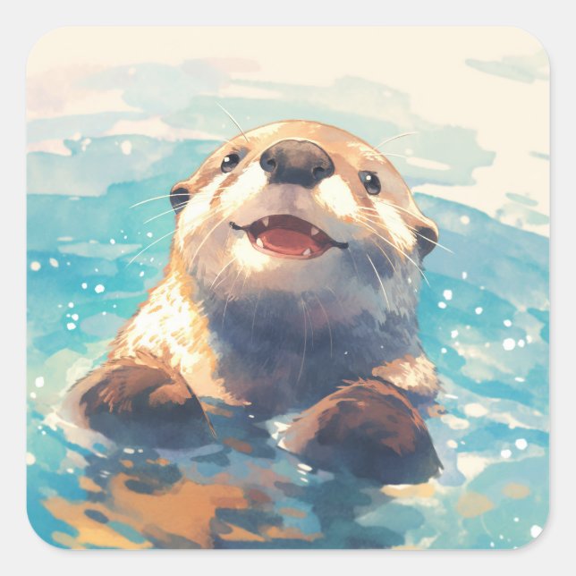 Otter Splashing Through Sunshine Square Sticker (Front)