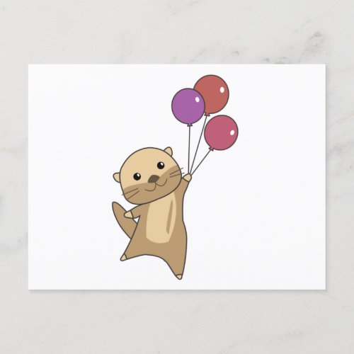 Otter Sweet Animal Flies With Balloons Up Postcard