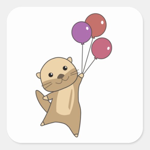 Otter Sweet Animal Flies With Balloons Up Square Sticker