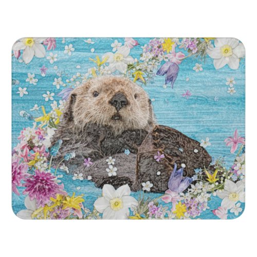 Otter Swimming in Flowers Door Sign