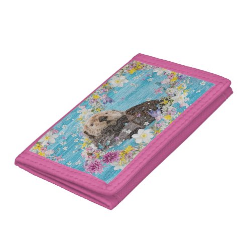 Otter Swimming in Flowers Trifold Wallet