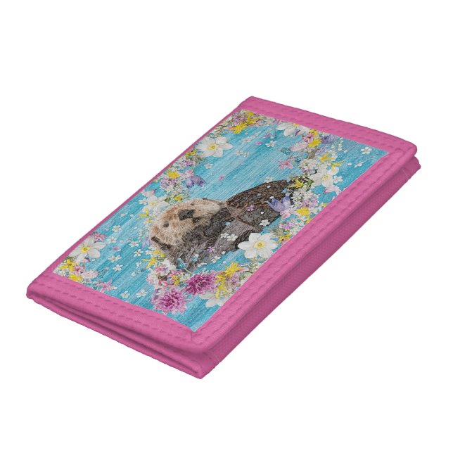 Otter Swimming in Flowers Trifold Wallet (Bottom)