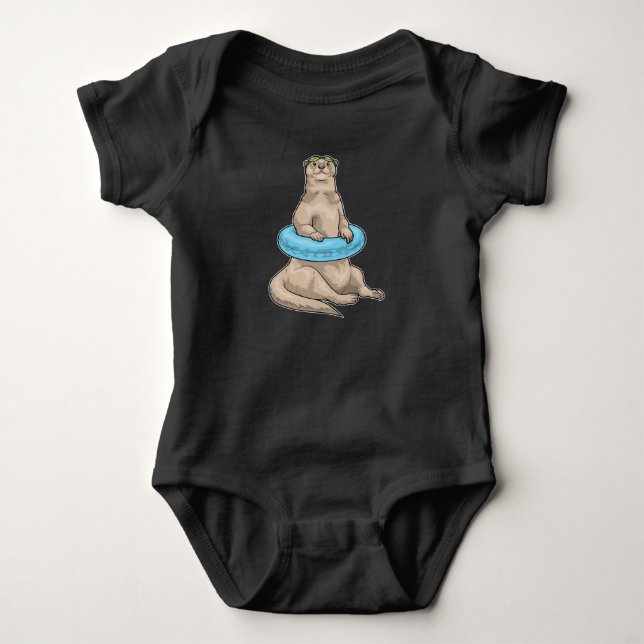 Otter Swimming Lifebuoy Baby Bodysuit (Front)