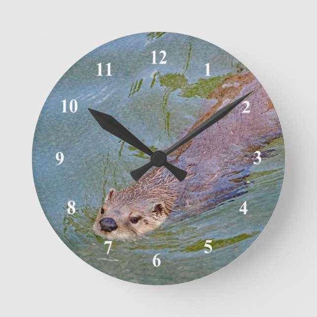 Otter Swimming Wildlife Photo Round Clock (Front)