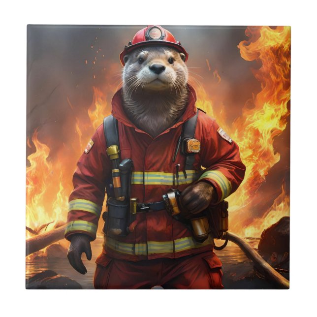 Otter The Fire Fighter, Ceramic Tile (Front)