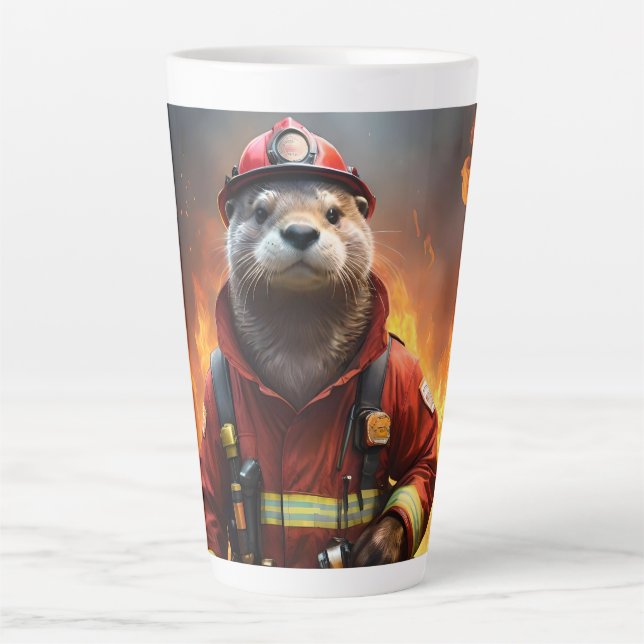 Otter The Fire Fighter, Latte Mug (Front)