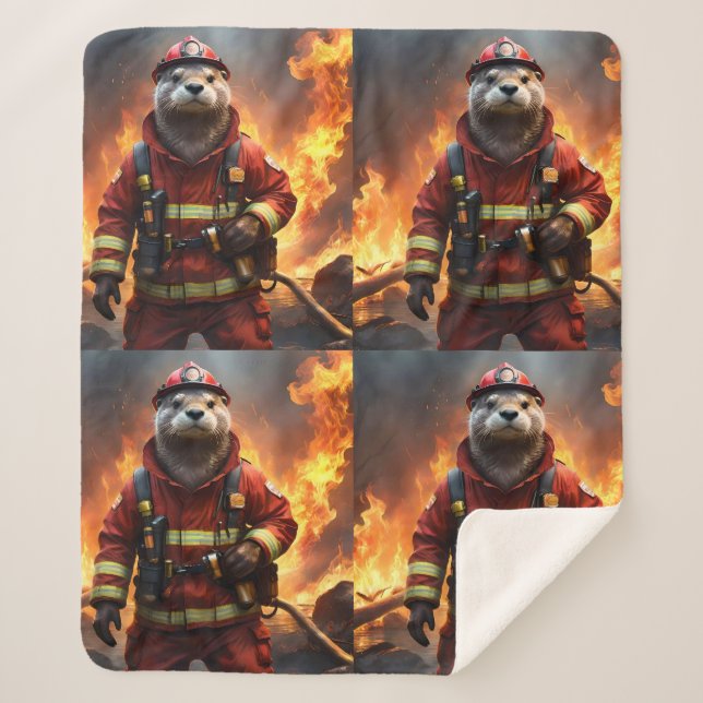 Otter The Fire Fighter, Sherpa Blanket (Front)