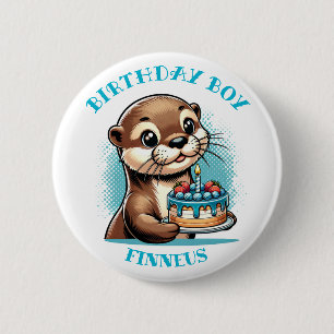 Otter Themed Birthday Boy Personalized Button