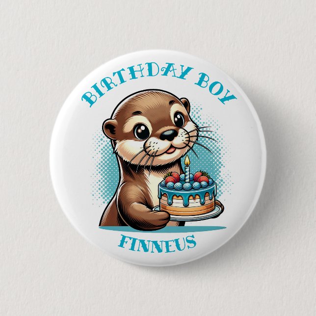 Otter Themed Birthday Boy Personalized Button (Front)