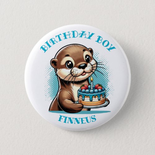 Otter Themed Birthday Boy Personalized Button
