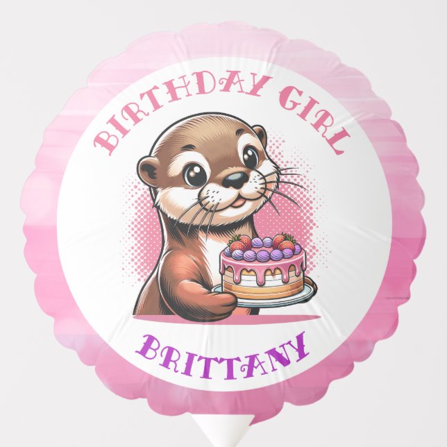 Otter Themed Birthday Girl Balloon (Front)