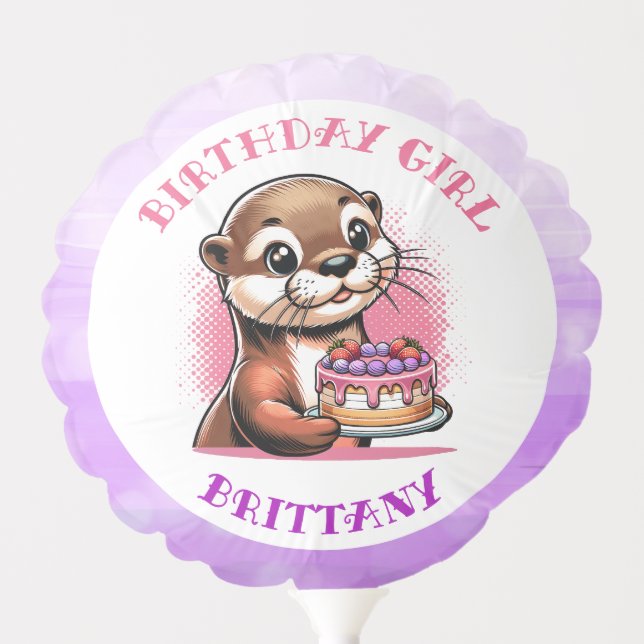 Otter Themed Birthday Girl Balloon (Front)