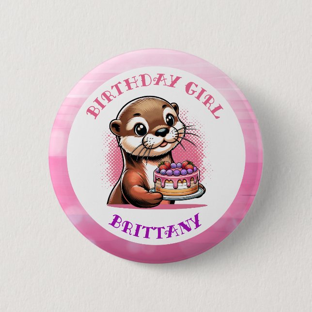 Otter Themed Birthday Girl Button (Front)