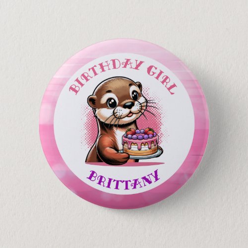 Otter Themed Birthday Girl Button