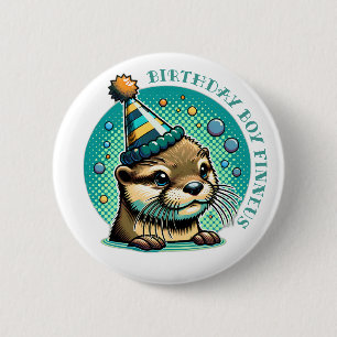 Otter Themed Blue Boy's Birthday Personalized Button