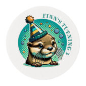 Otter Themed Blue Boy's Birthday Personalized Edible Frosting Rounds (Front)
