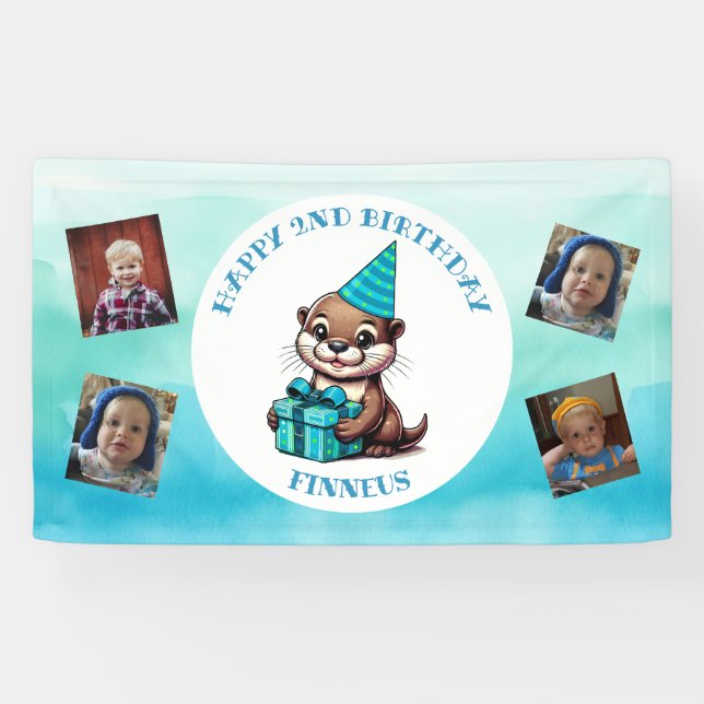 Otter Themed Boy's Birthday Personalized Banner (Horizontal)