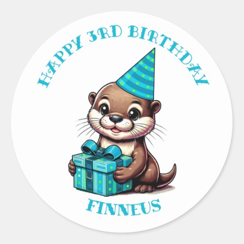 Otter Themed Boys Birthday Personalized Classic Round Sticker